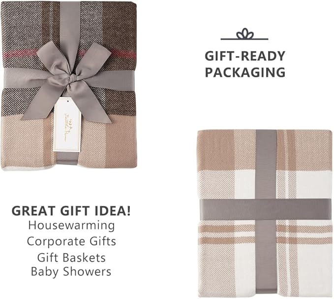 BATTILO HOME Brown Plaid Throw Blanket for Couch - Fall Plaid Blanket Buffalo Plaid Blankets - Lightweight Farmhouse Outdoor Throw Blankets for Bed, Sofa (50"x60", Coffee)