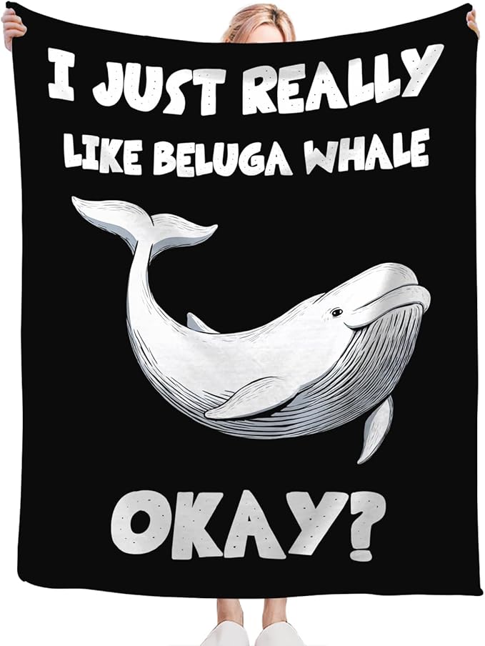 Beluga Whale Blanket for Girls Women Boys Men Adults Kids Soft Cozy Fleece Ocean White Whale Throw Blankets Gifts Warm Flannel Plush Lightweight Decor for Couch Bed Sofa 60"X50"