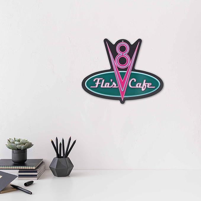 Disney Pixar Cars Flo's V8 Cafe Metal Wall Sign - Fun Cars Diner Decoration for Home