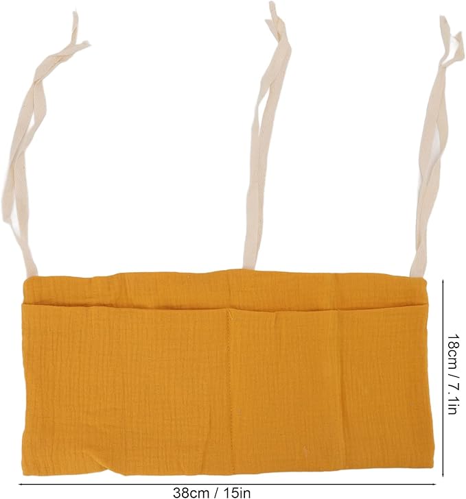 Crib Organizer Hanging for Crib, Linen Baby Bedside Hanging Storage Bag Bedside Caddy Baby Bottle Storage Organizer 2 Pockets Organizer for Baby Cribs and Toys, Turmeric