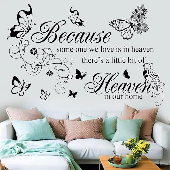 Wall Decals Inspirational Wall Saying Because Someone We Love is in Heaven Vinyl Wall Decor Peel and Stick Lettering Words Memory Wall Art Sign Wall Sticker for Living Room Bedroom Home Decor.