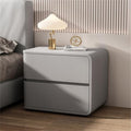Minimalist Bedside Table Wood Bedside Furniture, Leather Nightstand with 2 Drawer Storage Modern Night Stand for Bedroom, Living Room, 17.7x15.7x18.9inch(Gray,Right)