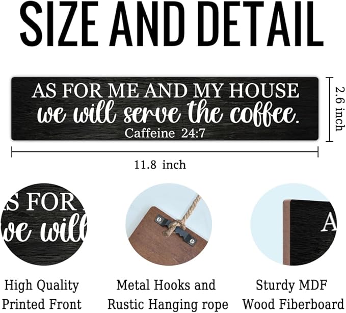 AGMDESIGN As For Me and My House We Will Serve The Coffee Wood Sign, Coffee Lover Gifts, Kitchen Dining Room Wall Decor for Shelf Desk Door, Farmhouse Living Room Cafe Restaurant Hanging Wooden Plaque