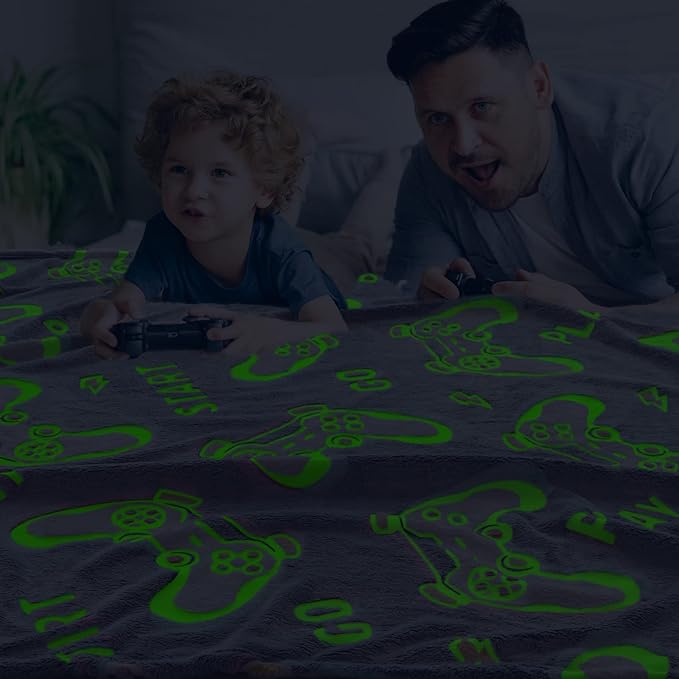 obinsm Easter Gifts for Boys & Teens, Gamer Throw Blanket, Video Game Blanket, Game Controller Blanket, Birthday & Easter Gifts, Luminous Glow in The Dark, Gaming Room Decor