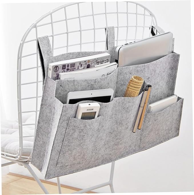 GLEAVI Felt Fabric Hanging Organizer Storage Bag for Bedside Dorm Car and Sofa Capacity with Mesh Pockets for Phone Snacks Books Chargers Easy to Attach to Bed Rails