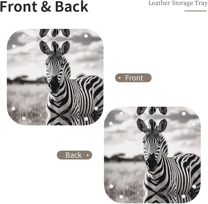 Leather Storage Tray for Bedside Table, Desk, Dressing Table, and More - Easy to Clean Medium Black and White Zebra Prints