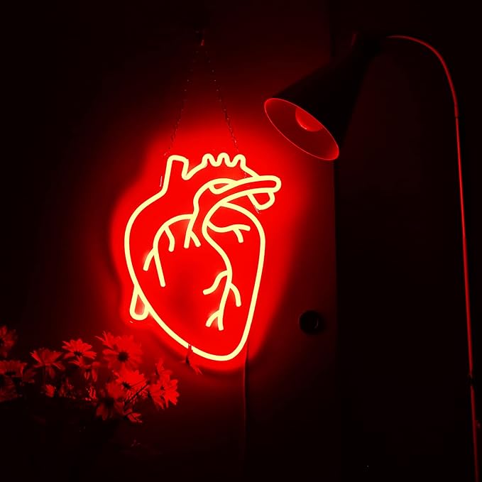 Human Heart Neon Sign USB Powered, Anatomical Heart LED Neon Light for Wall Decor, Dimmable Neon Sign for Bedroom, Party, Bar, Living Room