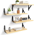 Wood Floating Shelves Set of 4, Rustic Storage Decor Wall Shelves, Wall Mounted Shelf for Living Room, Bedroom 17" x 6", Natural