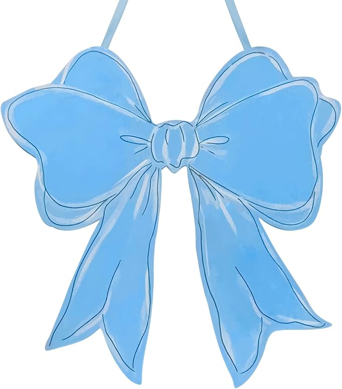 RattanView Bow Wooden Hanging Sign Coquette Bow Wall Hanging Cute Preppy Wall Art Bowknot Welcome Door Sign Girly Decor for Girls Room College Dorm Apartment Indoor Outdoor Porch (Dusty Blue)