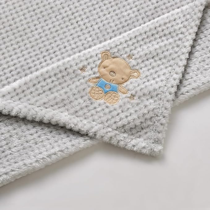 CREVENT 2Pcs 30''X40'' Cute Cozy Fluffy Warm Baby Blankets for Infants Toddlers' Bedding Crib Cot Stroller - Grey Cloud + Baby Bear