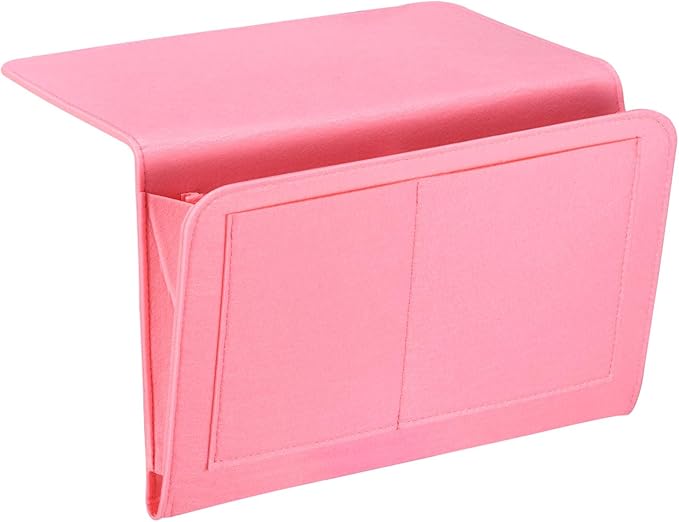 PATIKIL 13in Bedside Caddy, Bed Caddy Bedside Organizer Hanging Soft Felt 5 Pockets Bed Pockets Bedside Storage Organizer Remote Control Holder for Bedroom Phones Glasses, Pink
