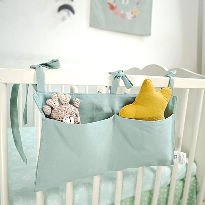Baby Bedside Hanging Storage Bag - 2-Pocket Bedside Storage with High Capacity for Diapers & Essentials, Space-Saving Hanging Nursery Organizer 5 Colors Available (Blue)