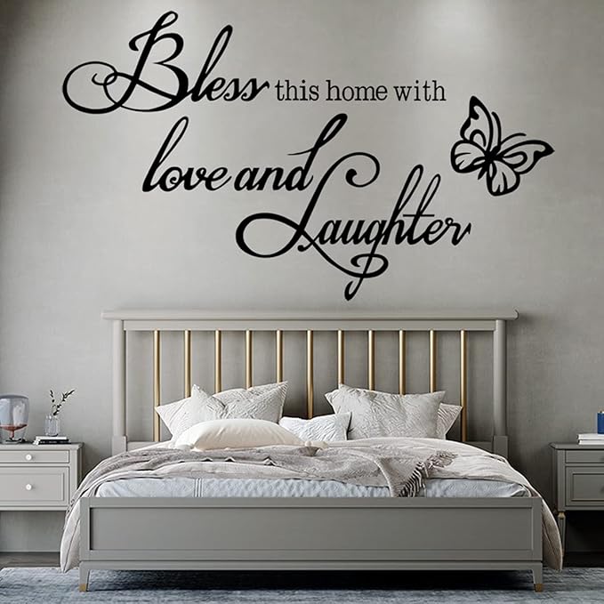 Wall Decal Wall Sticker Inspirational Quotes Bless This Home with Love and Laughter Wall Decal Wall Stickers for Bedroom Living Room Nursey Classroom Home Decor.