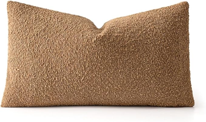 MIULEE Textured Boucle Throw Pillow Cover Brown Accent Solid Lumbar Pillow Case Decorative Vintage Soft Pack of 1 Couch Cushion Mid Century Chair Sofa Bedroom Livingroom Home Decor,20.x14 Inch