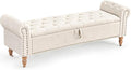 Furniliving 63” End of Bed Bench, Bedroom Bench with Button-Tufted, Large Upholstered Storage Ottoman Benches Entryway Bench with Storage Shoe Cabinet Bench, for Bedroom, Living Room, Linen, Beige