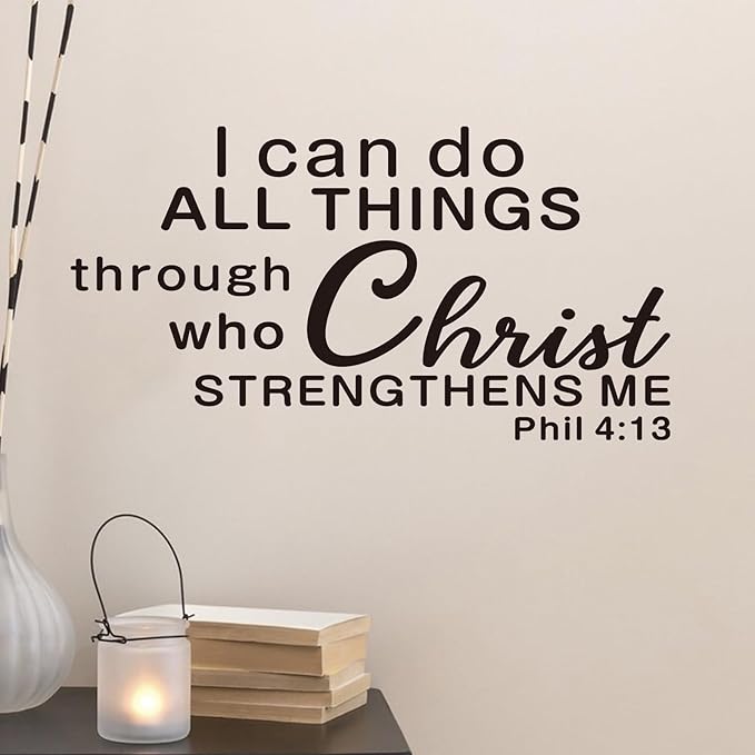 Christian Wall Decals for Living Room: Bible Verse Quotes Inspirational Bedroom Bathroom Vinyl Art Wall Stickers - I Can Do All Things Through 28.6" X 15"