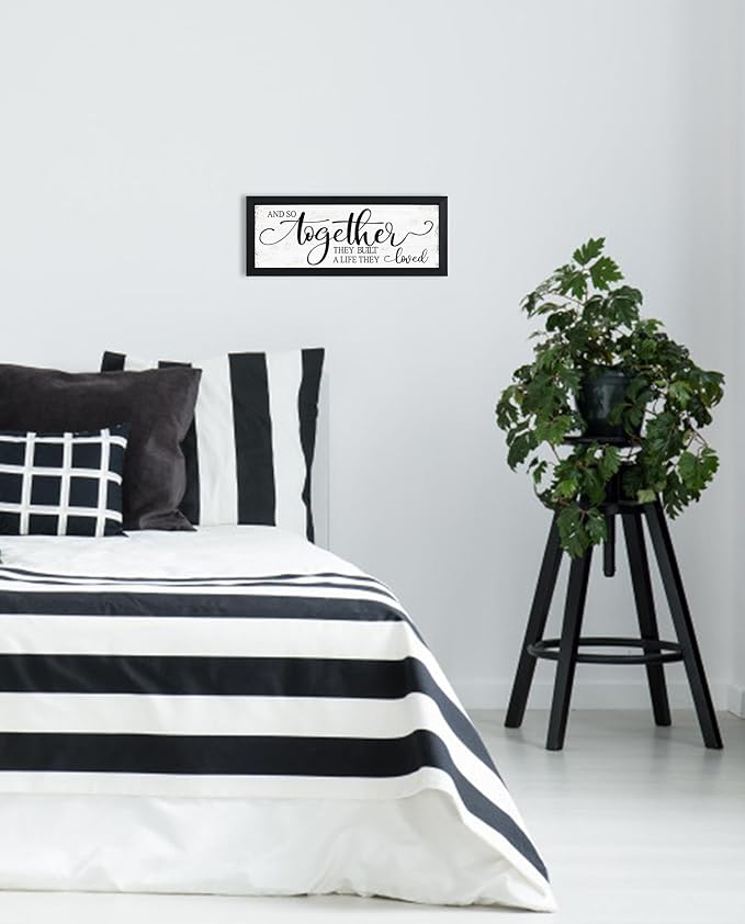 And So Together They Built A Life They Loved Sign Wall Decor: Love Quotes Wall Art Above Bed,Modern Farmhouse Bedroom Signs Romantic Aesthetic Couples Master Bedroom Decor 6" X 15"