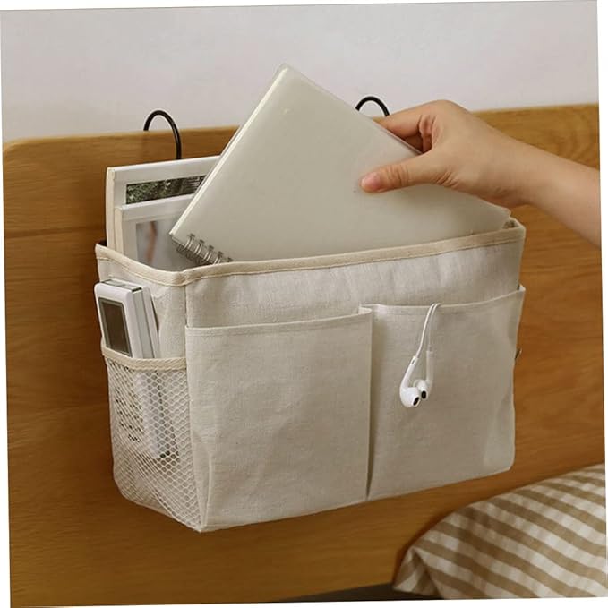 Bedside Hanging Storage Bag Caddy Pocket Nightstand Organizer Basket White for Bunk Bed Dorm Rooms9999bedside Hanging Storage Bag Bedside Caddy Bunk Bed Organizer Pocket
