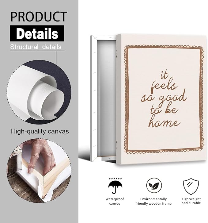 Beige Bedroom Canvas Wall Art, It Feels So Good To Be Home Quote Poster, Neutral Cozy Dorm Above Bed Wall Decor, Cute Minimal Entryway Gallery Quote Typography Artwork 24x36in Wrapped Canvas
