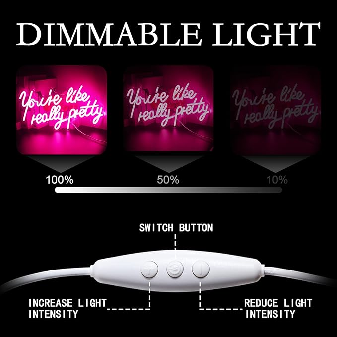 Lucunstar You're Like Really Pretty Neon Sign Led Sign Pink Led Neon Light for Wall Decor Neon Signs for Wall Decor Light Sign for Wedding Dimmable Switch USB with Neon Sign for Bedroom Home Decor