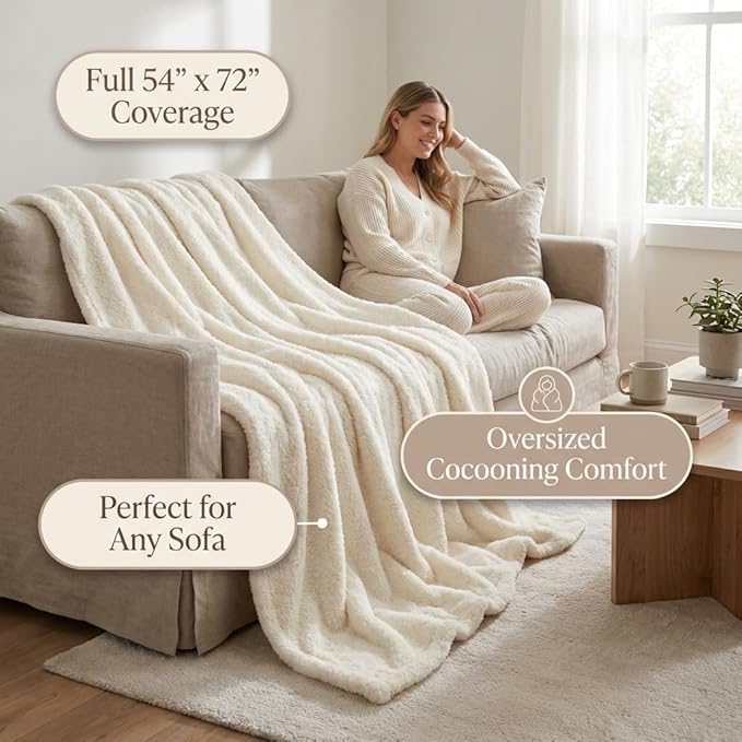 Unboxme Sweet Dreams Cloud Blanket – Luxury Soft Fluffy Fleece Throw Blanket – No Shedding, Plush Cozy Warm – Ivory