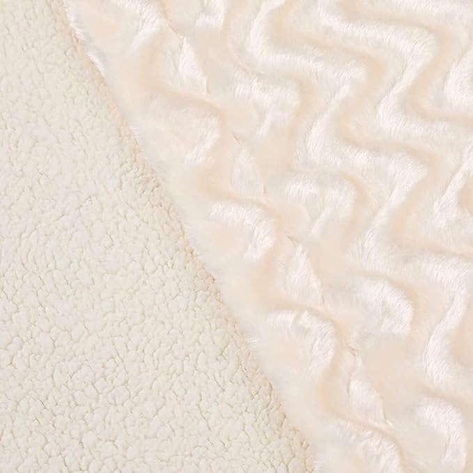 Whale Flotilla Faux Fur Sherpa Throw Blanket for Couch Sofa, Cozy Reversible Fuzzy Fluffy Plush Throws for All Season, Warm and Soft, 50x60 Inch, Ivory