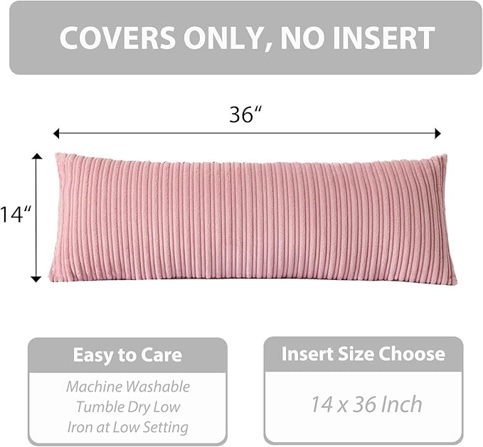 UGASA 14x36 Inch Pillow Cover Pack of 1 Valentine's Day Soft Boho Stripe Corduroy Large Long Rectangular Lumbar Cushion Cover Decorative Throw Pillowcase for Couch Sofa Bedroom Living Room, Baby Pink