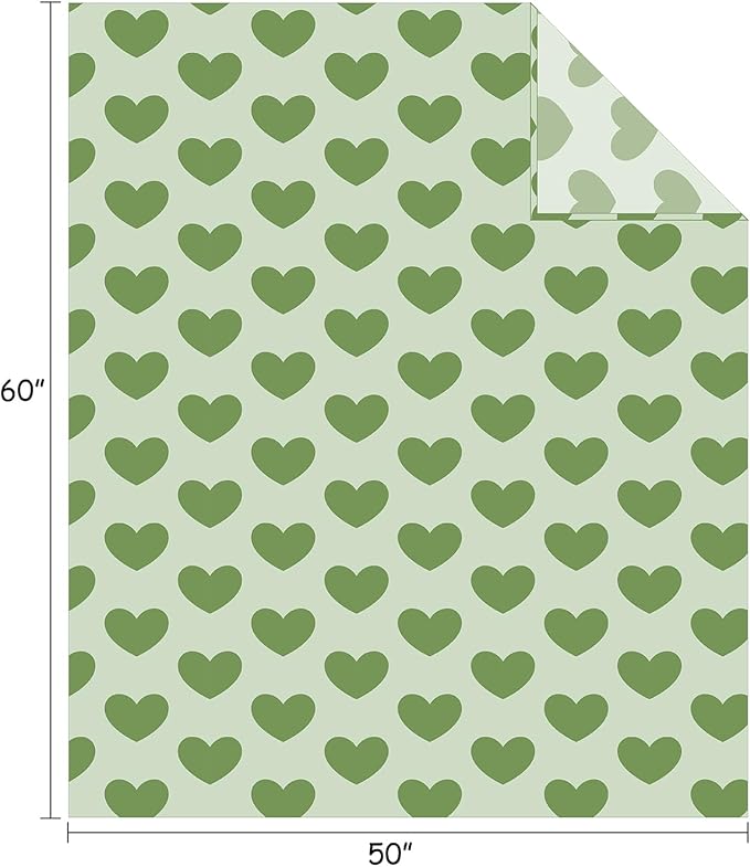 FY FIBER HOUSE Heart Flannel Throw Blanket Soft Cozy Blankets for Lover Gifts All Season Use, 50x60 Inches, Sage Green