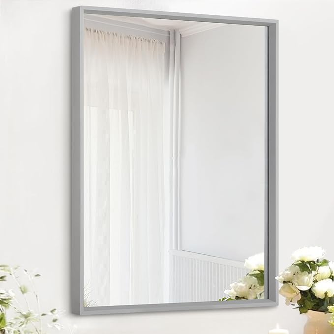 AAZZKANG Grey Wall Mirror Decorative Metal Framed Mirrors Modern for Bedroom Bathroom Dressing Room Home Entrancce Decor Rectangular