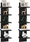 IBUYKE 5 Tier Wall Shelf Unit,Black Vertical Shelf,Floating Storage Shelf,Decorative Wall Mount Vertical Shelving for Home, Bedroom,Living Room,Office Decor WBC009B-2