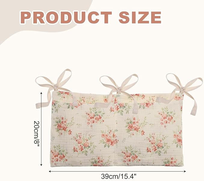 PATIKIL Bedside Hanging Bags, Cotton Milk Bottle Bib-Storage Bag 2 Pockets Nursery Organizer for Bed, Beige Rose
