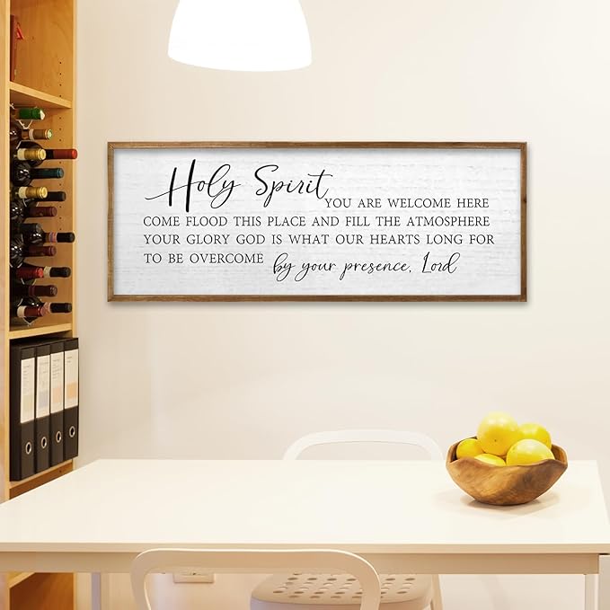 TQianJiang Holy Spirit You are Welcome Here Wall Decor 40"x15" Quote Bible Verse Christian Song Scripture Religious Wall Art Sign (Wood White)