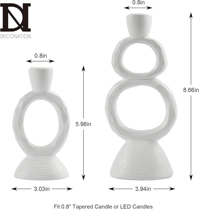 White Taper Candle Holders for Candlesticks, Unique Decorative Candlesticks Holder Home Decor Set of 2 for Fall Thanksgiving Wedding Table Centerpiece Decorations, Modern Aesthetic Room Decor（Resin）