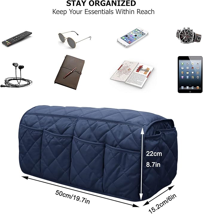 Sofa Armrest Organizer with 14 Pockets, Waterproof, Non-Slip, Space-Saving, Fits Most Couches & Recliners, Black