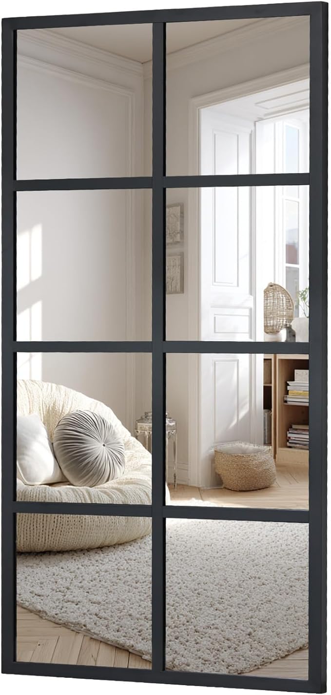 DUMOS Wall Mirror 16" x 32", Rectangle Window Pane Decorative Mirror, Metal Framed Wall Mounted Mirror for Bathroom, Bedroom, Entryway, 1 Pack