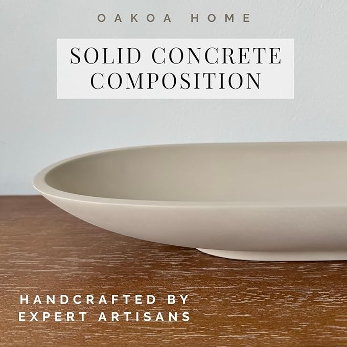 OAKOA Concrete Large Decorative Bowl for Home Decor - Long Decorative Centerpiece Bowl for Table - Coffee Table Bowl for Entryway Table - Large Dough Bowl Decor
