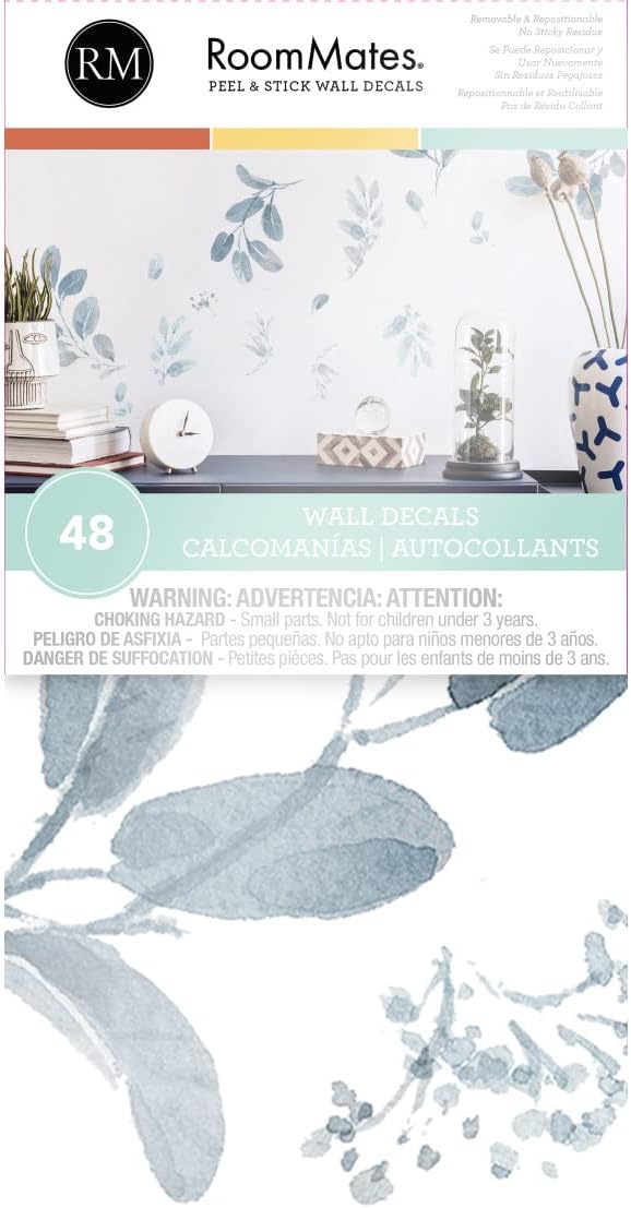 RoomMates RMK5154SCS Dancing Leaves Peel and Stick Wall Decals , Blue