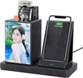 KINGFOM PU Leather Desk Organizer Pen Pencil Holder with Wireless Charger Stand, 10W Fast Wireless-Charging for iPhone 11, 11 Pro, 11 Pro Max, XR, Xs Max, XS, X, 8, 8 Plus(Gray)