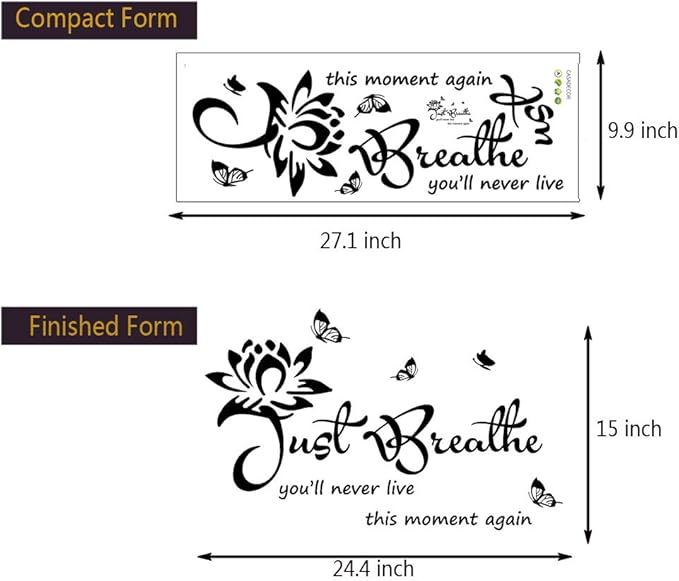 Vinyl Wall Stickers Wall Decor for Living Bedroom Room Yoga Relaxing Nursery House Wall Decals Quotes Inspirational Just Breathe Art Decor Home Decoration.