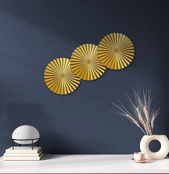 ITrixgan Metal Wall Art Decor, Gold Sunburst Accents Hanging Set for Living Room Bedroom, Set of 3