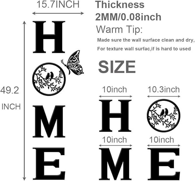 CrazyDeal Home Signs Decor Aesthetic Bird Wall Art Letter Wall decor for Living Room Bedroom Kitchen Farmhouse Wall Hanging Modern Decorations Large (Black Acrylic,49.2 X 15.7 Inch)