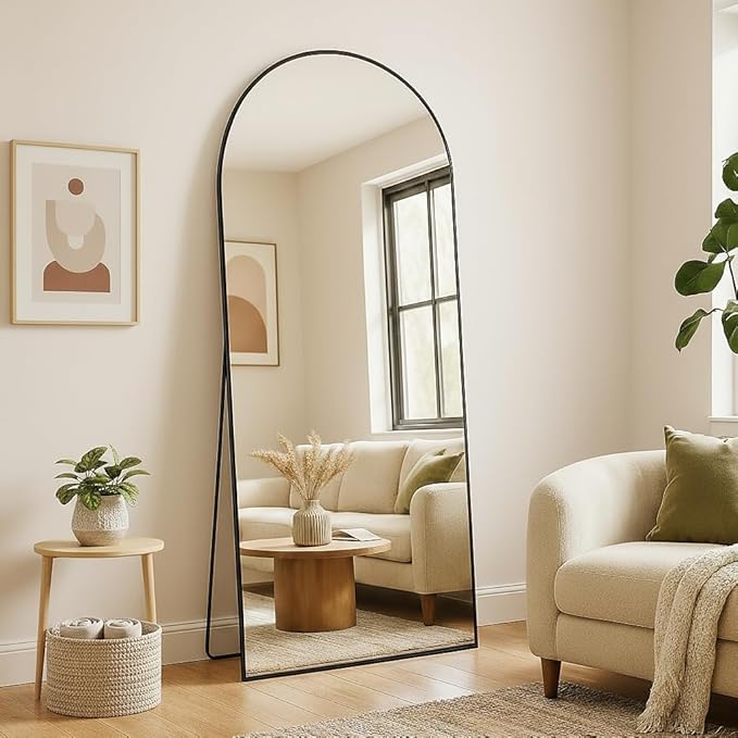BEAUTYPEAK 64"x21" Full Length Mirror, Arch Full Body Floor Mirror, Wall Mirrors Hanging or Leaning Arched-Top with Stand for Bedroom, Dressing Room, Black