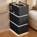 Smart Narrow Nightstand with 3 Drawers 11.8" W x 15.7" D x 25.2" H, Charging Nightstand, Modern Leather Bedside Table, Password Lock, LED Sensor Light, USB Port (3 Drawers, Black)