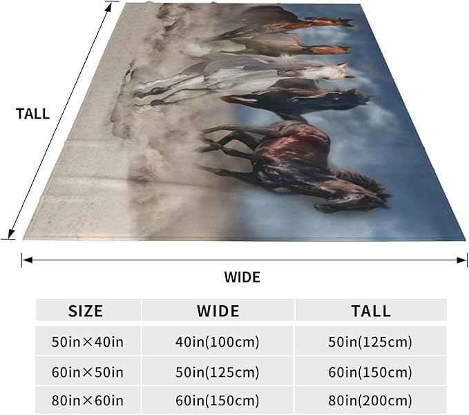 Horse Blanket, Soft Warm Fuzzy Fleece Plush Blanket 80''x60'', Smooth Cozy Flannel Throw Blanket for Bed/Couch/Office/Camping