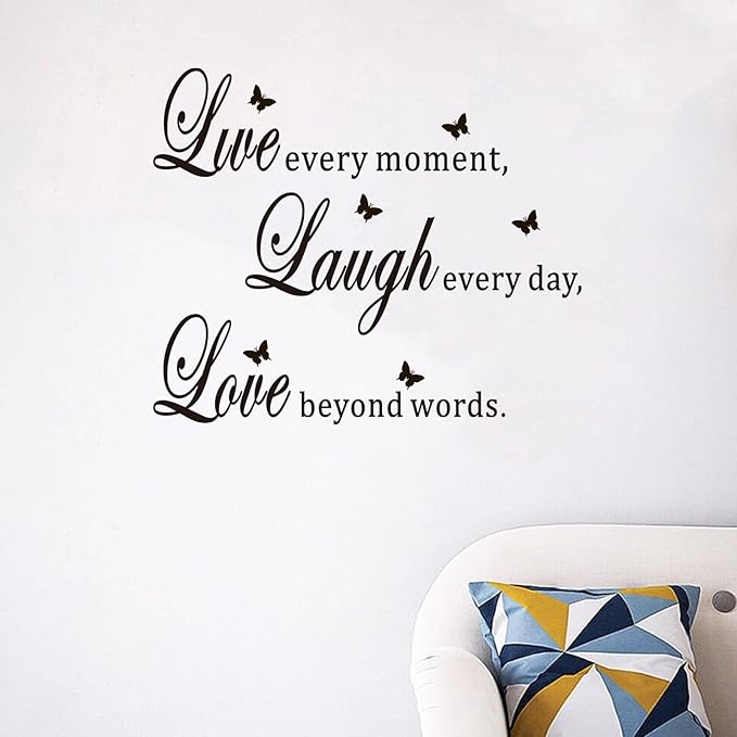 Motivational Home Wall Decals for Bedroom: Family Inspirational Quotes Vinyl Art Wall Stickers for Living Room Kitchen Apartment Bathroom - Live Every Moment 24" X 20"