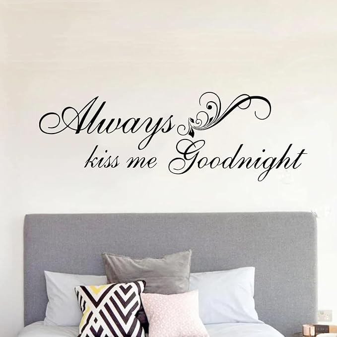 SEATUNE Always Kiss Me Goodnight Wall Stickers - Bedroom Wall Decals - Romantic Marriage Couples Quotes Inspirational Love Family Bathroom Bed Home Vinyl Art Wall Decor 48"X16"