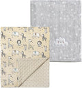 CREVENT 2Pcs 30''X40'' Cute Cozy Fluffy Warm Baby Blankets for Infants Toddlers' Bedding Crib Cot Stroller - Grey Cloud + Minky Zoo