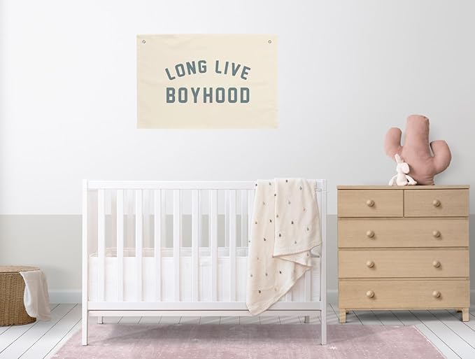 MINI ZOZI Long Live Boyhood Hanging Flag 20X30 Banners Blue Canvas Wall Decor Art Sign Boys Room Boy Bedroom Banner Toddler Playroom Baby Kids Nursery Fabric Flags Tapestry