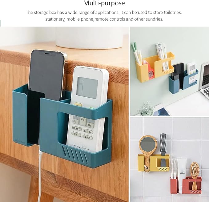 D3 Wall Mount Phone Holder, Punch-Free Wall-Mounted Mobile Phones Charging to Stand, Sticky Remote Control Storage Box Bedside Lazy Mobile Phone Rack, Multipurpose Storage Box (Yellow)