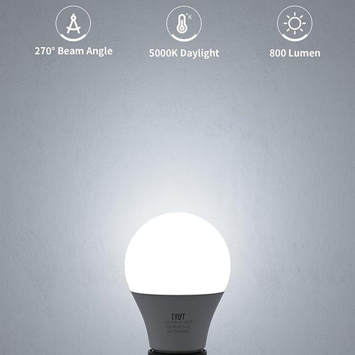 A19 LED Light Bulb 60W Equivalent, Daylight White 5000K, 9W Energy Saving Bulbs, Focos LED para Casa, E26 Standard Base for Kitchen Bedroom Indoor Outdoor, 800 Lumen, Non-diammable, 4-Pack